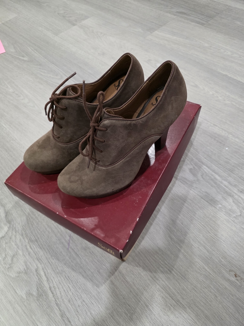 Sofft Brown Suede Lace-Up High Heel Booties
